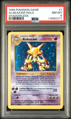 Pokemon Alakazam 1/102 Base Set Shadowless Holo PSA 8 - Image 1