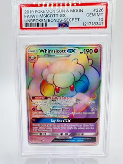 2019 Pokemon S&M Unbroken Bonds Whimsicott GX #226 | SECRET RARE | PSA 10 GM MT - Image 1