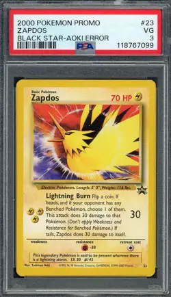 PSA 3 Zapdos (Crimp Error) Aoki Error #23 Pokemon Card B22 - Image 1