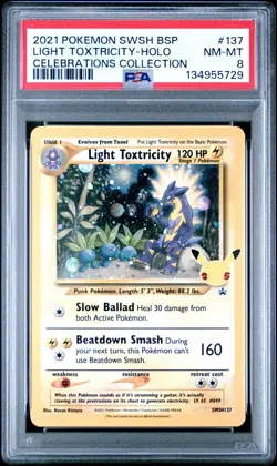 2021 POKEMON SWSH BLACK STAR PROMO CELEBRATIONS COLL LIGHT TOXTRICITY-HOLO PSA 8 - Image 1
