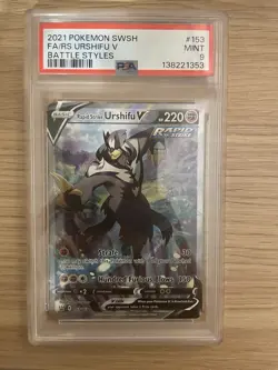 2021 POKEMON S&S BATTLE STYLES FULL ART/RAPID STRIKE URSHIFU V 153 Alt Art PSA 9 - Image 1
