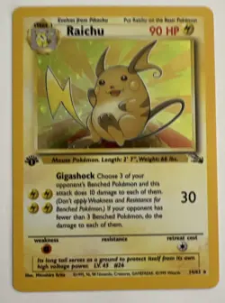 1999 Pokemon TCG Raichu Fossil 14/62 Holo 1st Edition Holo Rare - EX-NM - Image 1