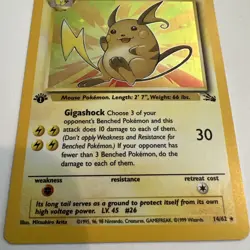 1999 Pokemon TCG Raichu Fossil 14/62 Holo 1st Edition Holo Rare - EX-NM - Image 5
