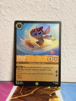 24/204 STITCH CAREFREE SURFER EN9 LEGENDARY DISNEY LORCANA CARD - Image 1