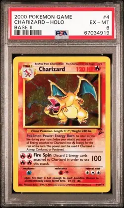2000 Pokemon Base Set 2 Charizard #4 Holo PSA 6 - Image 1