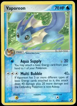 Vaporeon EX 19/115 – Pokemon TCG Holo Rare – EX Unseen Forces 2005 – HP/Damaged - Image 1