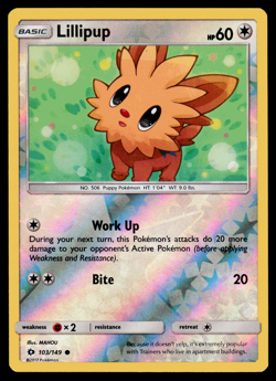 Pokemon Card - SM - Sun & Moon Lillipup 103/149 Reverse Holo - NM - Image 1