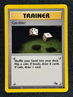 Gambler 60/62 Base Set Series Fossil Common Pokemon TRAINER Card WOTC 1999 NM - Image 1