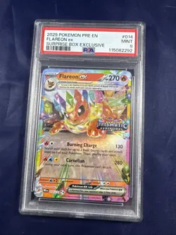 2025 POKEMON PRE EN-PRISMATIC EVOLUTIONS SURPRISE BOX EXCLUSIVE FLAREON EX PSA 9 - Image 1