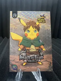 Attack On Titans (Pikachu) #E24 - Silver Holo Box Hit - Pikachu Cosplay Pokemon - Image 1