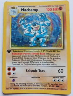 Machamp Pokemon Card 1st Edition Holo WOTC 8/102 Base Set Rare Vintage 1999 MP - Image 1