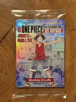 One Piece College Basketball US Voyage Monkey D. Luffy Back promo Card ONLY - Image 1
