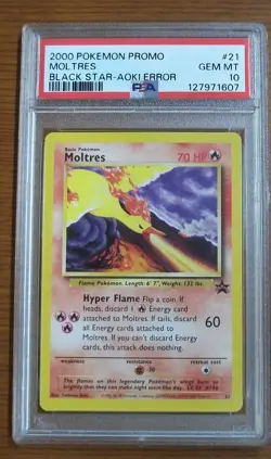 2000 Pokemon Promo Black Star Aoki Error #21 MOLTRES GEM MINT PSA 10 - Image 1