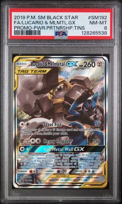 PSA 8 Lucario & Melmetal GX Tag Team Black Star Promo SM192 Pokemon Near Mint - Image 1