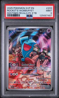 2025 POKEMON DESTINED RIVALS POKEMON CENTER ETB TEAM ROCKET'S WOBBUFFET PSA 9 - Image 1