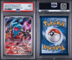 2025 POKEMON DESTINED RIVALS POKEMON CENTER ETB TEAM ROCKET'S WOBBUFFET PSA 9 - Image 3