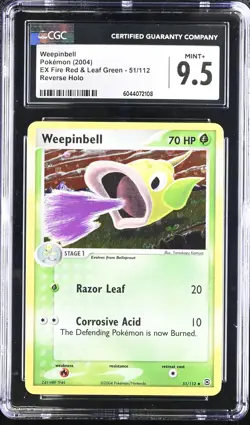 CGC 9.5 Weepinbell Fire Red & Leaf Green 51/112 Reverse Holo Pokemon Card - Image 1