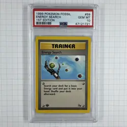 1999 Pokemon Fossil #59 Energy Search 1st Edition Card PSA 10 Gem Mint - Image 1