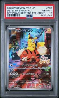 2023 POKEMON JAPANESE SV-P PROMO PRE-ORDER #098 DETECTIVE PIKACHU PSA 10 - Image 1