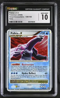 CGC 10 GEM MINT Palkia LV.X 2008 Great Encounters 106/106 Holo Pokemon Card - Image 1