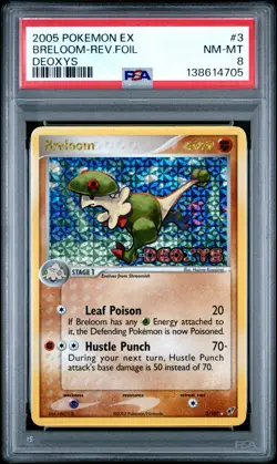 2005 POKEMON EX DEOXYS #3 BRELOOM-REVERSE FOIL PSA 8 - Image 1