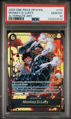 2025 ONE PIECE OP10-118 MONKEY D LUFFY ROYAL BLOOD ALT ART PARALLEL SEC PSA 10 - Image 1