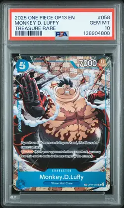 2025 ONE PIECE OP13 058 CARRYING ON HIS WILL MONKEY D LUFFY TREASURE RARE PSA 10 - Image 1