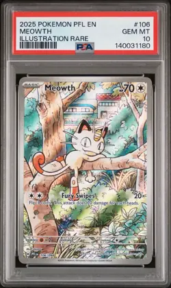 2025 POKEMON PFL EN-PHANTASMAL FLAMES ILLUSTRATION RARE MEOWTH 106 PSA 10 - Image 1