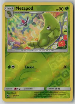 Metapod 2/68 Pokemon Hidden Fates Reverse Holo Near Mint 1 - Image 1