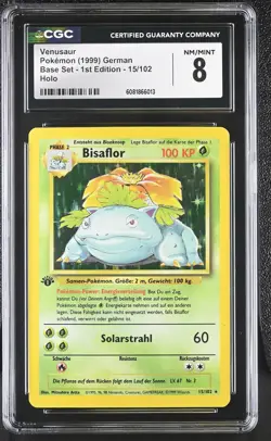 CGC 8 GERMAN Venusaur 1999 Base Set 1st Edition 15/102 Holo Pokemon Card - Image 1