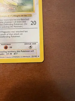 Pidgeotto Base Set 1999 Shadowless Card 22/102 NM Condition - Image 5