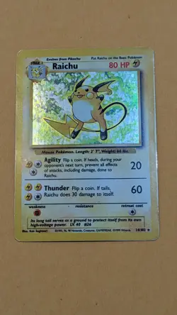 Raichu 14/102 Base Set Holo Pokemon TCG Unlimited Holo Rare WOTC LP - Image 2