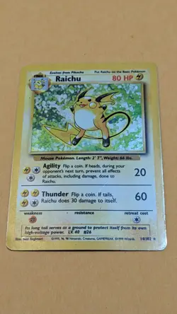 Raichu 14/102 Base Set Holo Pokemon TCG Unlimited Holo Rare WOTC LP - Image 3