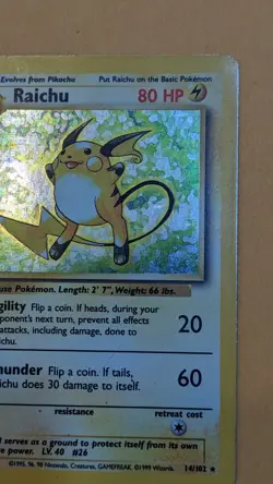Raichu 14/102 Base Set Holo Pokemon TCG Unlimited Holo Rare WOTC LP - Image 5