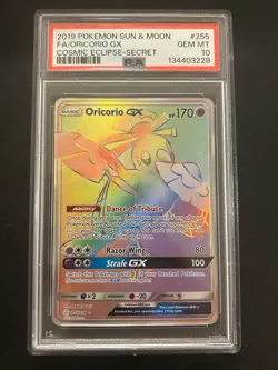 Oricorio GX 255/236 - Pokemon Cosmic Eclipse PSA 10 GEM MINT NEW CERT POP 128 - Image 1
