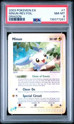 2003 POKEMON EX DRAGON #7 MINUN-REVERSE FOIL PSA 8 - Image 1