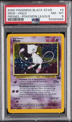 2000 POKEMON PROMO BLACK STAR POKEMON LEAGUE #9 MEW-HOLO PSA 8 - Image 1