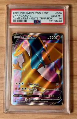 Pokemon Charizard V SWSH050 PSA 10 - GEM MINT Champions Path ETB PROMO - Image 1