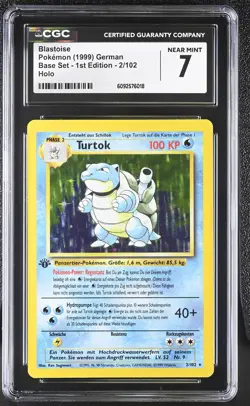 CGC 7 GERMAN Blastoise 1999 Base Set 1st Edition 2/102 Holo Pokemon Card - Image 1