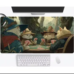 Poker Cats TCG Playmat 60x36cm Neoprene Stitched Edges Pokemon MTG - Image 1