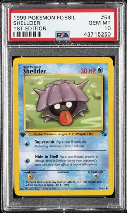 1999 POKEMON FOSSIL 1ST ED #54 SHELLDER PSA 10 - Image 1