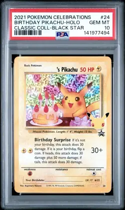 2021 Pokemon Celebrations Classic Collection Birthday Pikachu #24 PSA 10 - Image 1