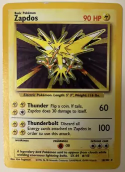 Zapdos 16/102 - Base Set Unlimited (1999) Vintage Pokemon Holo Rare - LP - Image 1