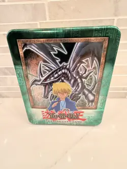 Konami Yu-Gi-Oh! Blue-Eyes White Dragon Collectible Metal Tin Green Brown Gold - Image 1
