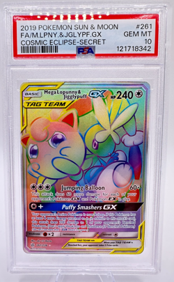 2019 Pokemon S&M Cosmic Eclipse Mega Lopunny & Jigglypuff GX #261 | PSA 10 GM MT - Image 1