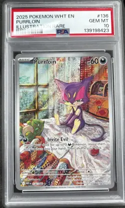 Pokemon 2025 WHT En-White Flare Illustration Rare #136 Purrloin PSA 10 - Image 1
