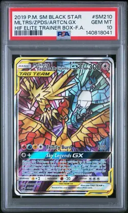 Moltres Zapdos Articuno GX SM210 Pokemon Hidden Fates Stained Glass Birds PSA 10 - Image 1