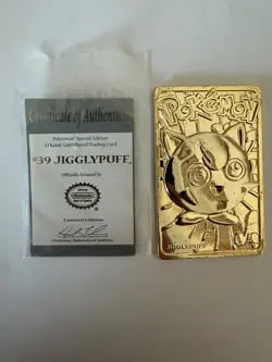 Pokemon Jigglypuff #39 Card 23K Gold Plated 1999 Burger King w/ COA & Poke Ball - Image 1