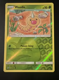 Weedle - 1/111 - Common - Reverse Holo NM, English Pokemon Sun & Moon Crimson In - Image 2