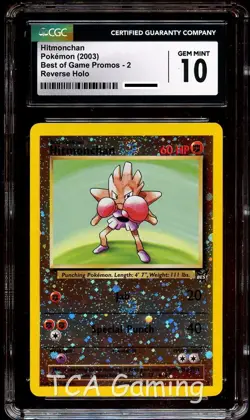 CGC 10 GEM MINT Hitmonchan # 2 REVERSE HOLO Best of Game PROMO Pokemon Card - Image 1